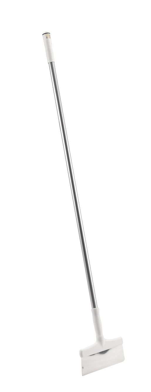 Élelmiszeripari Rozsdamentes acél kaparó aluminium nyéllel 250x1420mm. fehér